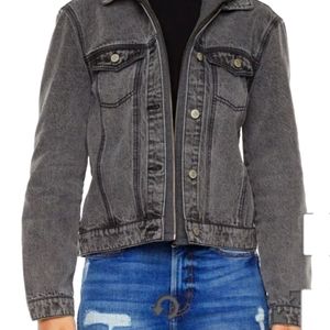 Medium Women's Jean Jacket with Hood Grey/Black